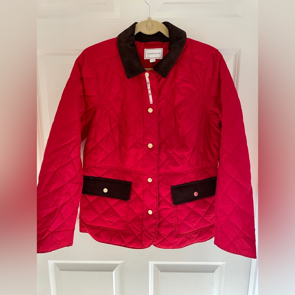 Charter Club Med, red/brown trim quilted jacket